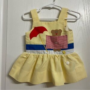 1980’s Yellow Infant Dress Embroidered Bear Towel by Betti Terrell 12 Months
